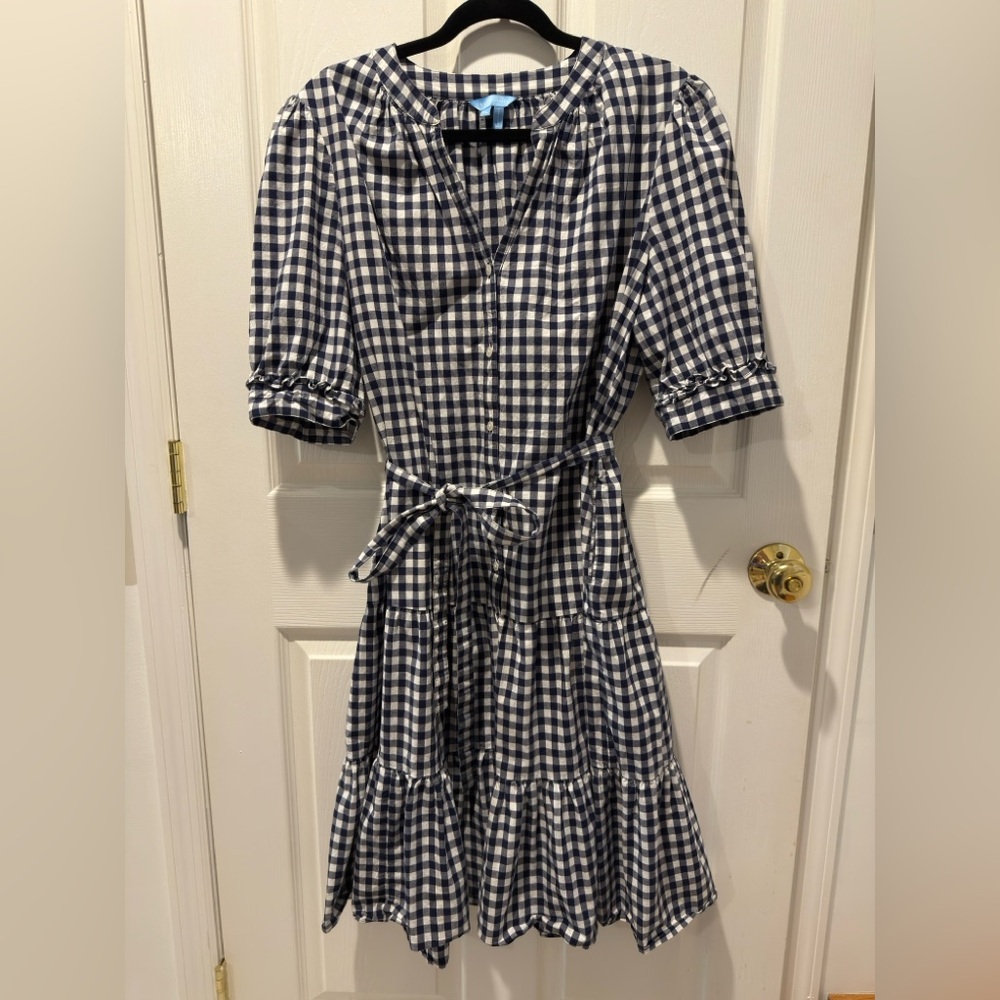 Draper James Navy and White Gingham Midi Dress
